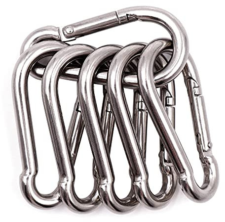 6Pcs Carabiner Clip Heavy Duty,304 Stainless Steel Karabiner,Locking Carabiners (M6),Snap Hooks for Outdoor, Fishing, Hiking, Traveling