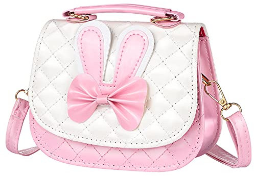 Mädchen Umhängetasche mit Süße Hasenohren und Schleife - Crossbody Handtasche Geldbörse Brieftasche, Verstellbarer Gurt für Teens Frauen (Rosa)