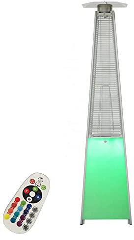 Riscaldatore A Propano Per Patio Esterno, Riscaldatore A Fiamma A Piramide In Acciaio Inossidabile Da 48.000 BTU Con Ruote Con Luci A LED Che Cambiano Colore, Ottimo Per Feste All'aperto, Ristoranti
