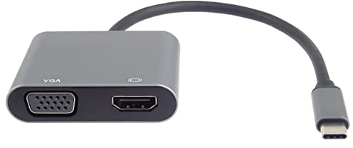 PremiumCord MST Adaptador USB-C a HDMI + VGA, USB 3.2 Tipo C Macho a HDMI + VGA Hembra, Funciones Extendidas + Espejo, Resolución 4K 2160p, Full HD 1080p, Color Negro, Longitud 20cm