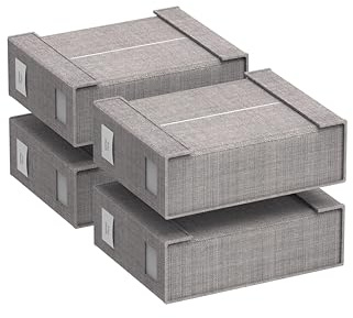 MIXC Unterbettkommode Unterbett Aufbewahrungsbox Aufbewahrung Kleidung - 4 Stück Unterbettkommode mit Sichtfenster Kleideraufbewahrung Organisation für Bettdecken Bettzeug 39*30*12CM, Grau Leinen”