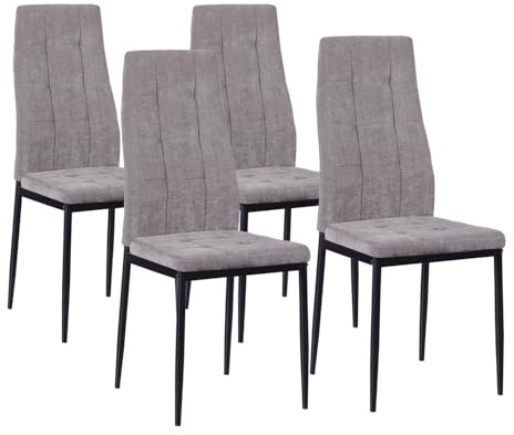 Brigros WeHome - Sedie di Tessuto Milano, Set da 4 Sedie Design per Sala da Pranzo, Sedie da Cucina, Ufficio, Sala d'Attesa, Camera da Letto, Cucina completa, Arredamento casa (Grigio Scuro)