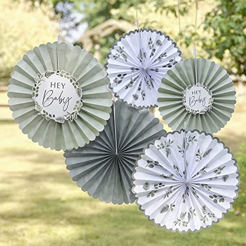 Ginger Ray Hey Babyparty-Dekoration, Papierfächer, Grün, Weiß, 5 Stück