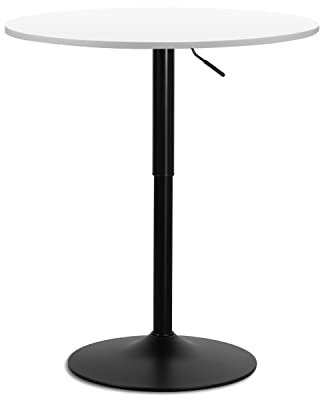 MoNiBloom Bartisch, Küchentisch, Esstisch, hoher Tisch, für Zuhause, Balkon, Innen- und Außenbereich, Bistrotisch, 70-91 cm, höhenverstellbar, runder Cocktailtisch, Weiß