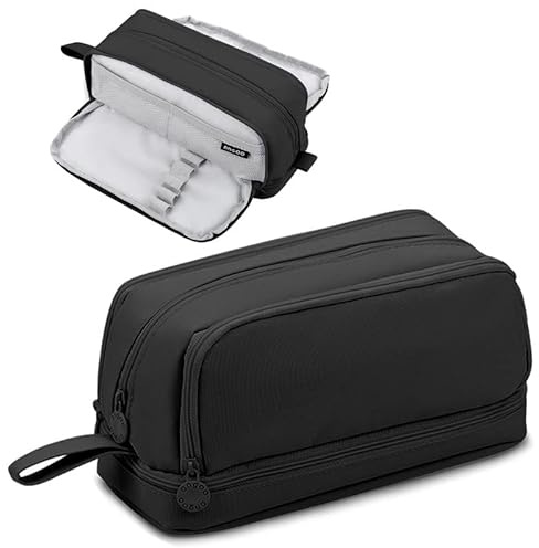 Tesmien Pencil Case, Large Pencil Case with 4 Compartments Stationery Organizer for Boys and Girls, Aesthetic Pencil Bag Suitable for Kids Teenagers Students Women Men, Black