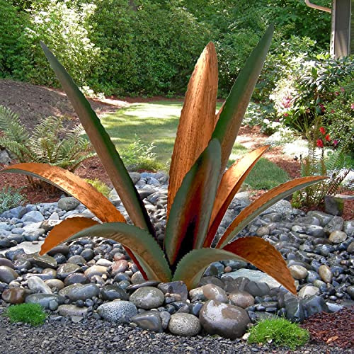 clyqyy Sculpture en métal en forme de plante d'agave, décoration d'extérieur rustique, plantes d'agave en métal pour cour, jardin, pelouse, personnalisable (9 feuilles, vert)