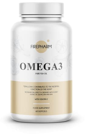 FIRE NUTRITION OMEGA 3 F-PHARM - 60 SOFTGELS - Pure Fish Oil - Aceite de Pescado - Contiene EPA, DHA y Vitamina E - 1000 MG por Softgel - 540 MG EPA - 360 MG DHA