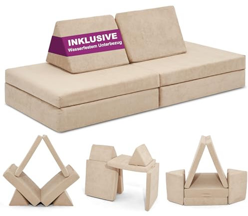 Linodino® Spielsofa | Kindersofa aus Schaumstoff Softbausteine - Kindercouch & Kuschelecke im Kinderzimmer | Stapelsteine für Kinder | Oeko-TEX 100 Zertifiziert | Strand Beige