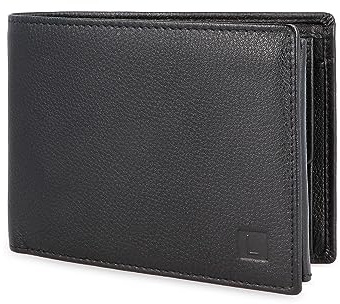 LEDEROW Geldbörse Herren Leder Schwarz - Querformat Geldbeutel inkl. Geschenkbox - Männer Portemonnaie RFID Schutz mit Münzfach - Portmonee Wallet Brieftasche Mann groß (Schwarz)