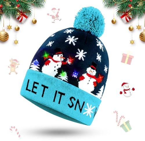 LED Weihnachtsmütze Erwachsene, Mütze mit LED Licht Kinder, Nikolausmütze Weihnachtsmützen Erwachsene Weihnachtsmann Mütze, Dehnbare Strickmütze, Leuchtende Weihnachtsmütze Kinder für Weihnachtsfeier