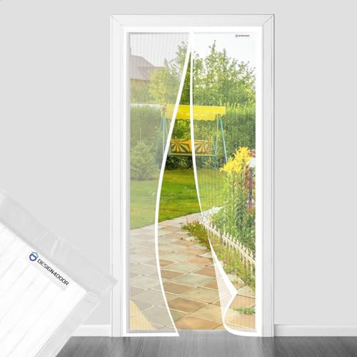 DESIGN4DOOR Zanzariera Magnetica 65 x 240 cm per Porta Finestra, Ultima Versione di Tenda Zanzariera con Magneti, Proteggete la Vostra Famiglia Dalle Zanzare, Bianco