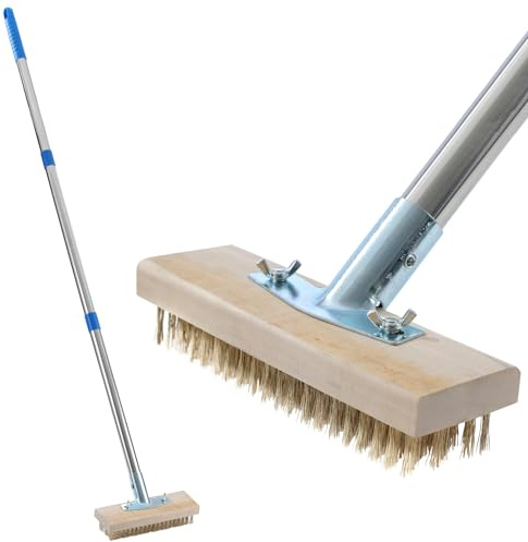 TOPWAY Escoba de alambre de acero rígido de 20 cm con mango desmontable de acero inoxidable de 1200 mm, cerdas de acero para exteriores, jardín, patio, suelo, cepillo de cerdas de acero para barrer,