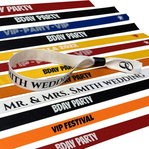 100 Personalisierte Festival Armbänder Stoff, Party Einlassbänder Bedruckt, Bändchen Eintritt für Events und Feste, Party Armbänder 350 x 15 mm