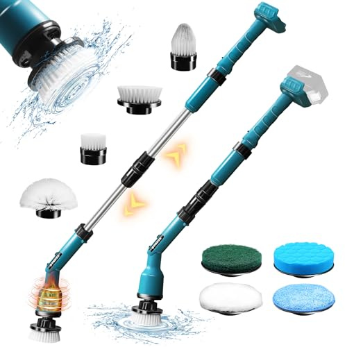 DTNESS Electric Spin Scrubber for Makita 18V, Cordless ​Shower Cleaner with Free Adjustable Extension Arm, 1000RPM Clean Brush Waterproof w/ 8 Replaceable Heads for Tile Tub Kitchen Floor (NO Battery)