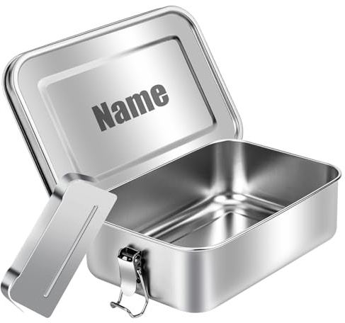 CQSXM Personalisierte Brotdose mit Gravur Text, Edelstahl Lunchbox mit Fächern, Auslaufsicher Lunchbox Bewegliche Trennwand, Umweltfreundlich und BPA-frei - Für Kinder und Erwachsene (1400ml)