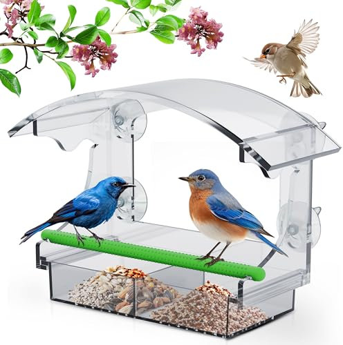 Window Bird Feeders with 4 Strong Suction Cups, Bird Feeders for Small Birds, Bird Feeder with Removable Seed Tray for Bird Watching, Unique Gardening Gifts