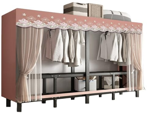 UYSELA Leinwand-Kleiderschrank,tragbarer Kleiderschrank mit Gaze-Vorhang,Faltbarer Stoff-Kleiderschrank,Design mit Mehreren Ablagefächern,geeignet für Schlafzimmer und Schlafsäle (Farbe: Stil 1