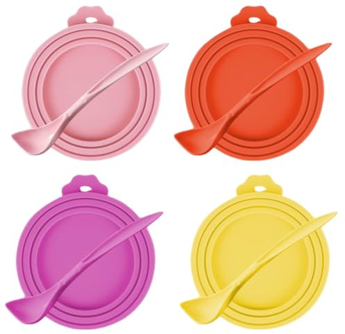 4PCS Tin Covers for Dog Food Universal Can Lids for Tins Silicone Tin Can Covers Lids for Dog Cat Food Pet Can Covers for Tins, Tin Lids for Cans with Dog Food Scoop