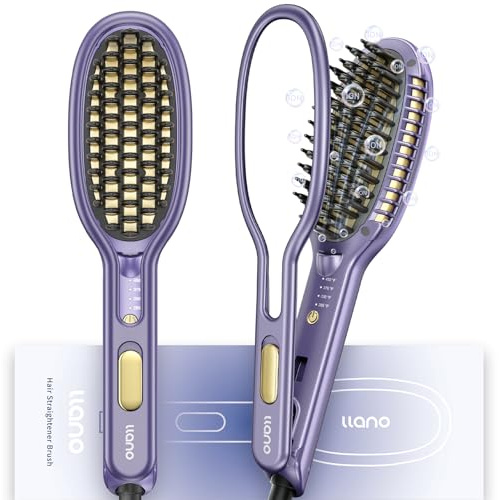 llano Glättbürste mit Haarhalter, Ionen Haarglätter Bürste, 30S Schneller Keramikerwärmung 140℃-230℃ 4 Temperatureinstellungen, Doppelspannung 110V-240V (Sparkle Purple)