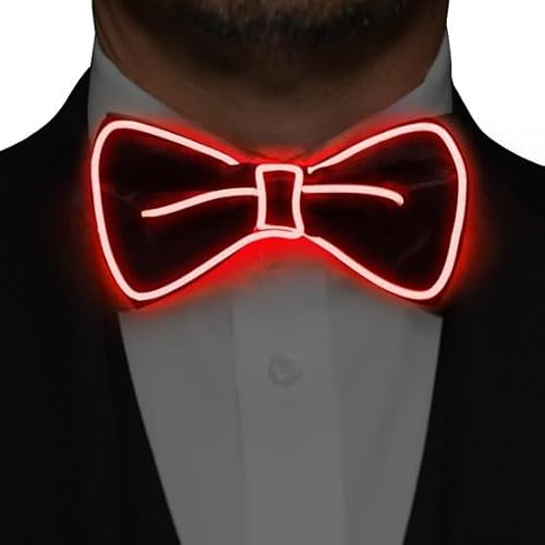 Mstnoixgc Pajarita LED Luminosa, Luminosas Fluorescentes, Hombre, para Festivales de Música, Halloween, Fiestas de Disfraces, Navidad, Bares (Rojo)