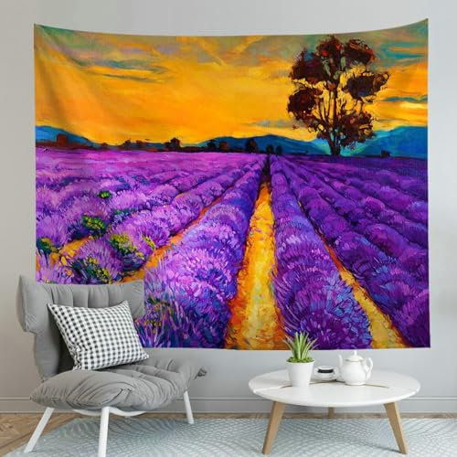 Wycian Wandteppich Aesthetic Wandbehang 200X150 Lila Lavendel Tuschemalerei Mikrofaser Wandbehang Tuch Upgrade Weich 200X150cm （Breite x Höhe）