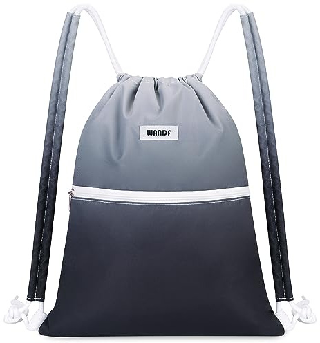 WANDF Kordelzug-Rucksack mit Schulterpolster Turnbeutel Sportbeutel Gym Bag Verstellbar Tunnelzug Gymsack für Damen Herren Kinder mit Innentasche 11 Liter für Sport und Reisen (Schwarzer Farbverlauf)