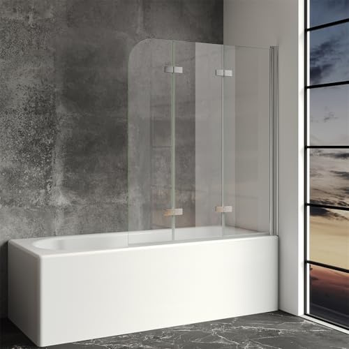 IMPTS Duschwand für Badewanne 130x140 cm Duschtrennwand Faltbare 3-teilig