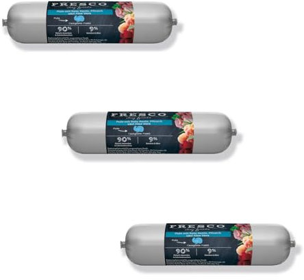 FRESCO - Barf Salchicha Menú Completo Pavo con Remolacha Roja, Durazno y Aloe Vera | Paquete Tripla | 3 x 400 g | Alimento Completo para Perros | Puede Contribuir a una Alimentación Óptima