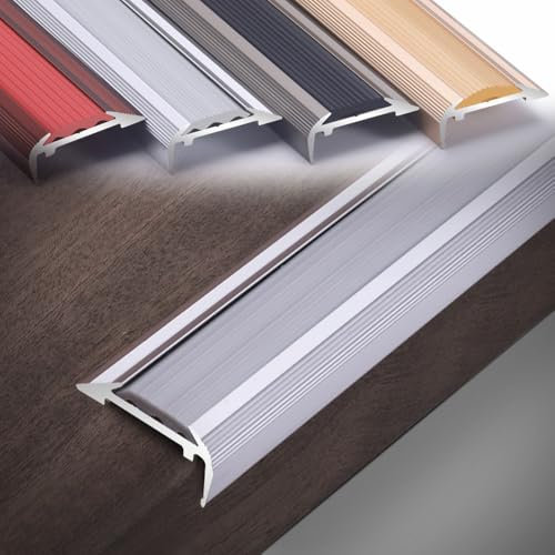 QTWLG 40 45 Zoll Anti-Rutsch Treppen Kantenschutz Metall Winkelprofil Treppenkantenprofil 35 Zoll L-förmige Stufenkantenprofil Für Innen Außen Treppen(Silver,L*W*H(900 * 32 * 15mm))