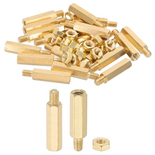PATIKIL M5X25mm+7mm Abstandsschrauben, 40 Stücke Sechskant Messing PCB Abstandshalter Schraube Mutter Sortiment Kit für PCB Computer Leiterplatte, Golden