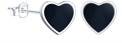 MICSAVI Orecchini a cerchio a forma di cuore nero, in argento 925, ipoallergenici, per donne e ragazze, piercing per orecchio, dormire, cartilagine, piccoli orecchini, Argento sterling, Nessuna pietra