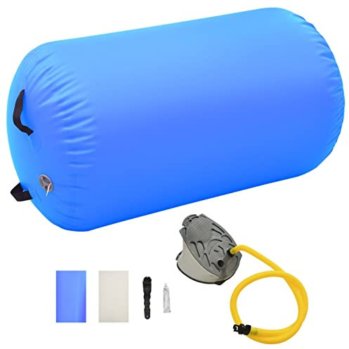ShGaxin Aufblasbare Gymnastik-Rolle mit Pumpe, Turnen Zubehör, Aufblasbare Rolle, 100x60 cm PVC Blau