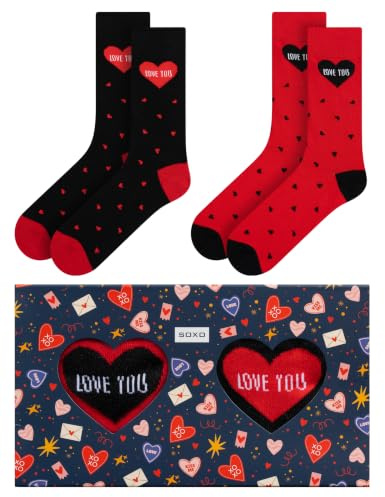 soxo Cadeau Saint Valentin Homme - Chaussettes Coton Drôle 40-45 | socks hautes fantaisie, idée anniversaire originale, coffret utile au quotidien