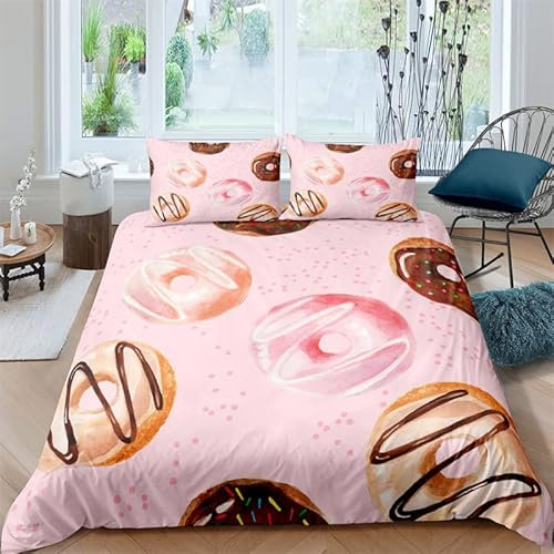 CHCHNXY Copripiumino Matrimoniale 260x240cm Ciambella Rosa Stampa 3D Morbido in Microfibra Biancheria da Letto,3 Pezzi Copripiumini Con Cerniera(1 Copripiumoni e 2 Federe 50x80cm)
