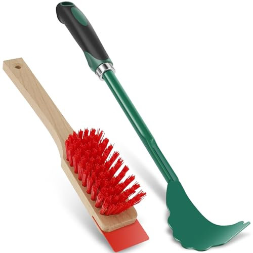 LuLobtg Mower Deck Scraper 40cm Long Handle Lawn Mower Deck Cleaner Tool with Stiff Bristle Brush Sturdy Lawn Mower Maintenance Deck Scraper Cleaning Tool for Gardening