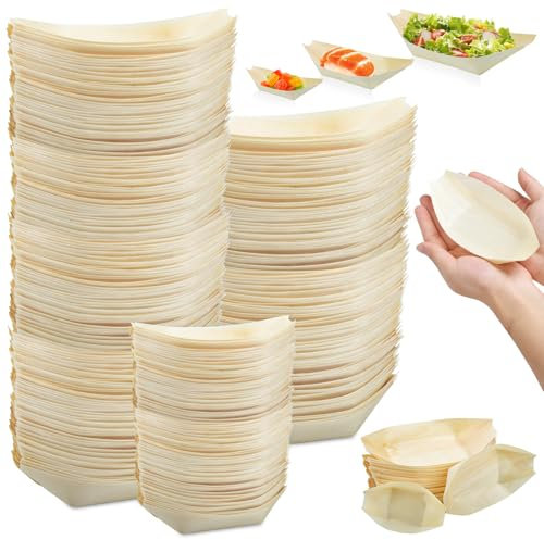 500 platos desechables de bambú, platos ecológicos de madera para aperitivos de sushi y catering, bandejas biodegradables para servir y recipientes de alimentos para fiestas y eventos