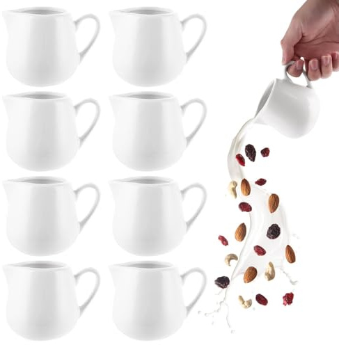 LOLYSIC Milchkännchen Porzellan, 8 Stück Milchkännchen Weiß 240ml Milchkännche Großes Milchkanne Espressogießer, Schaumkännchen Groß Espressokanne für Kaffee, Milch, Saucen, Cafe, Küche