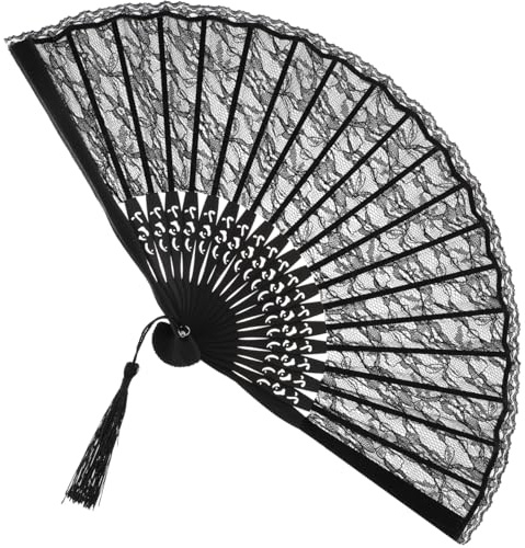 GALPADA Spanischer Viktorianischer HandfäCher Mit Handgesticktem Spitzenmuster Faltbarer Damen FäCher FüR Hochzeit Party Dekoration Und Geschenk 8.7 Zoll