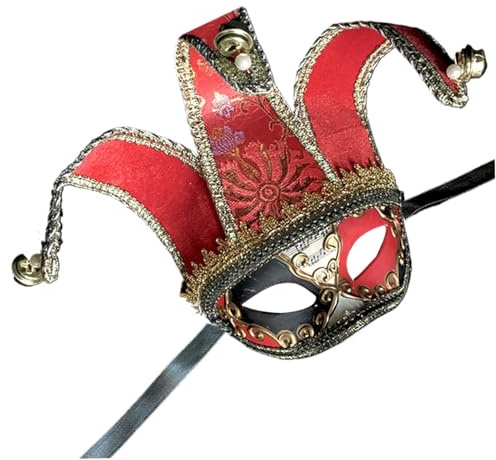 Máscara de bufón, 19 x 34 cm, exquisita máscara veneciana de media cara, máscaras de mascarada con correa para la cabeza, máscaras de Halloween para hombres, mujeres, fiestas, cosplay, escenario.