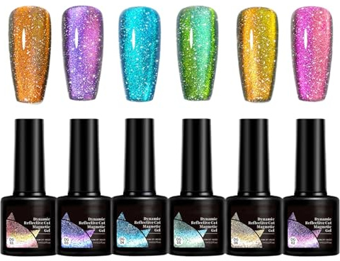 Magnet-Gel Nagellack - Glitzernder Regenbogen Nagel Gel | 6er Set Natürliche Maniküre Für Salon Damen Mädchen Party Auftritt -Fotosession