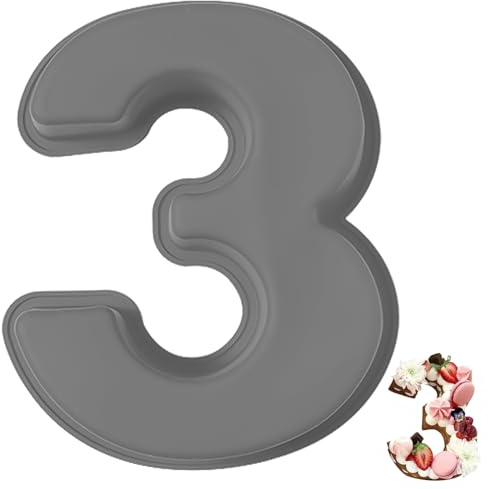 YXHZVON Moule à Gâteau Number 3, Moules Chiffre Cake, Grands Moules à Gâteau 3D en Silicone, Moules à Forme Spécifique Forme de Chiffre Convient pour Anniversaires, Fêtes (Gris)