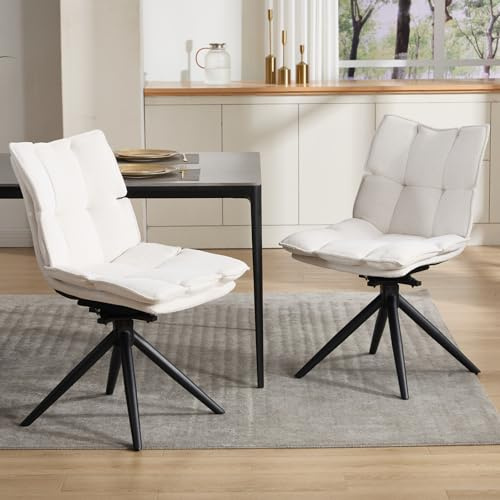 Ya-Home Esszimmerstühle 2er Set Drehbar, Küchenstuhl mit gepolstert Kissen & Metallbeinen Akzentstühle Moderner Polsterstuhl Chenille für Esszimmer Küche Schlafzimmer Wohnzimmer, Beige