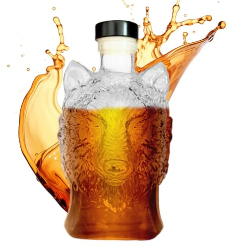 Vodka Carafe - Spirits Bottle with Spout - 350 ml Wolf Head Design Spirits Bar Accessories for Men
