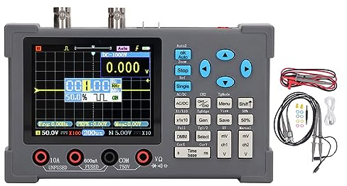 Mumusuki DSO3D12 Digitales Oszilloskop, 120 M, 250MSa/s, 3,2 Zoll IPS-Display, 2 Kanäle, 120 MHz Bandbreite, 3-in-1-Oszillograph-Multimeter-Signalgenerator für Elektroniklabortests