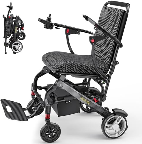 Easwe Leichter Faltbarer Elektrorollstuhl für Erwachsene & Senioren, 16kg Carbonfaser Elektrischer Rollstuhl (C10-12AH)