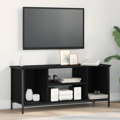 Bucmath Mobile TV nero effetto rovere, 102 x 35 x 45 cm, materiale in legno, moderno scaffale multimediale per soggiorno, camera da letto, stabile console TV con spazio di archiviazione