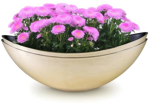 matches21 HOME & HOBBY Ovale Pflanzschalen für draußen - 2 große 55 cm Pflanztöpfe in Champagner-Gold als Garten Blumen-Töpfe