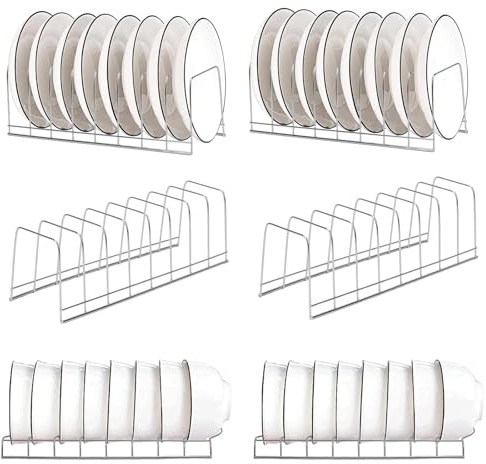 6-teiliges Edelstahl-Deckelorganizer-Set, Tellerablage, Schalen- und Teller-Organizer für Schränke, Kompakter Schüsseltrockner, Deckelhalter für Backwaren, Pfannen, Schneidebretter und Serviertabletts