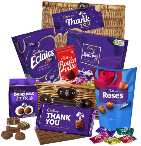 Cadbury Thank You Chocolate Gift Hamper Basket. Milk Tray, Roses, Dairy Milk, Bournville Dark Chocolate & More