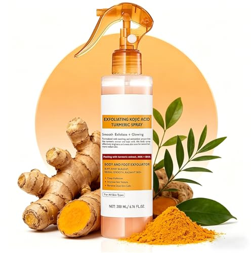 Body Peel Shot Spray Face Peeling Kojic Acid Turmeric Spray, Turmeric Peel Shot Sprays, Gently Exfoliating Body Scrub, Face Exfoliator, Boosts Idration and Supports Smoother Skin, 200g